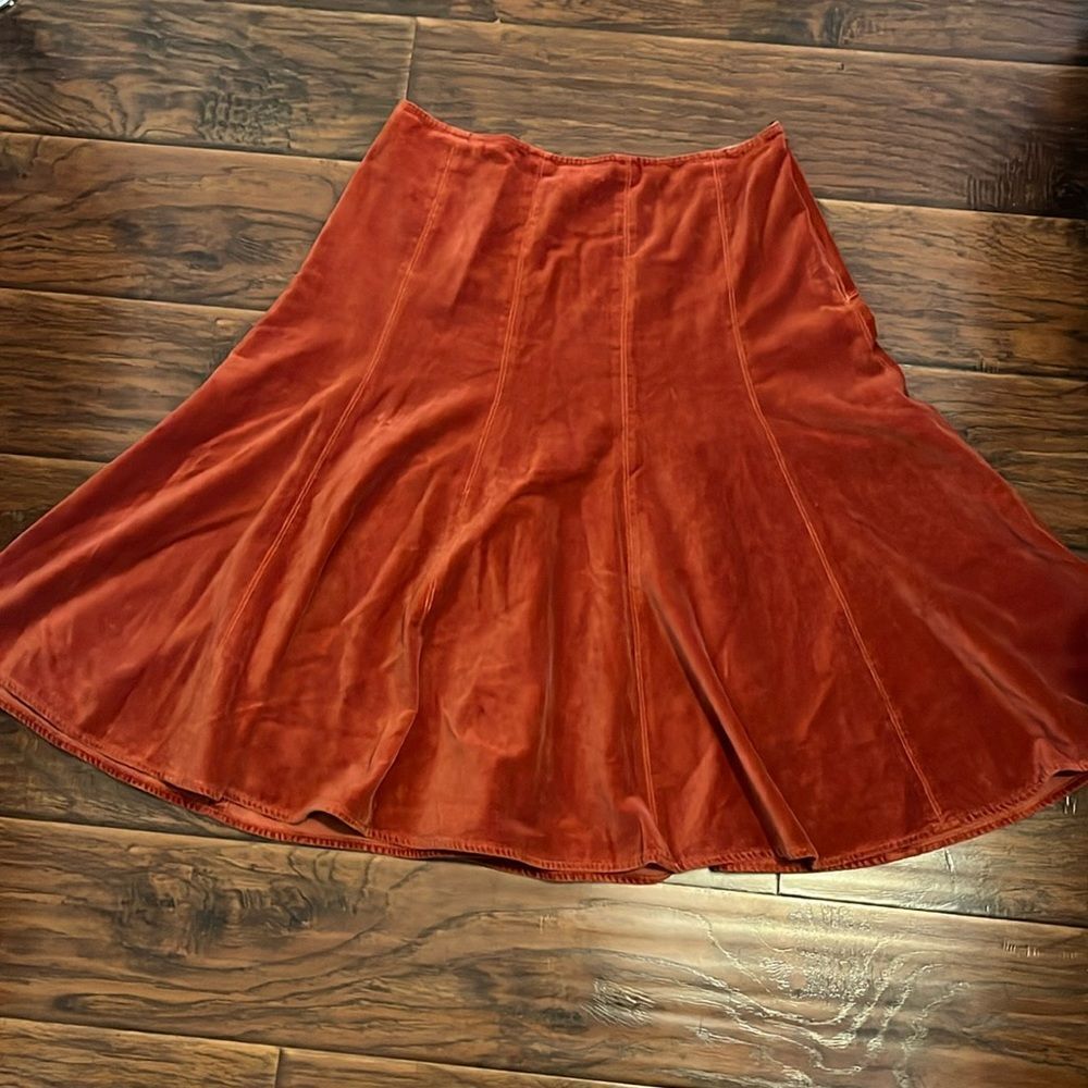 Sundance Orange Velvet Boho Skirt Feminine Contemporary Event Festival - Picture 4 of 11